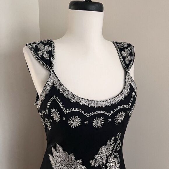 Adrianna Papell Y2K Silk Embroidered Floral Beaded Maxi Dress 10 Whimsigoth - Picture 3 of 16